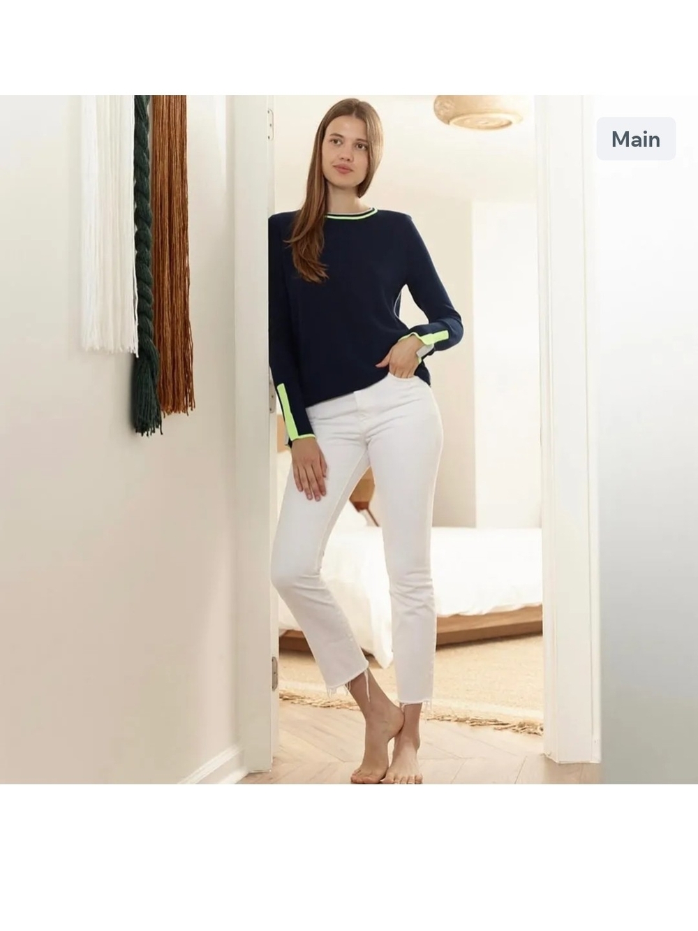 Lisa Todd Navy Neon Trim Cotton Sweater Size Small